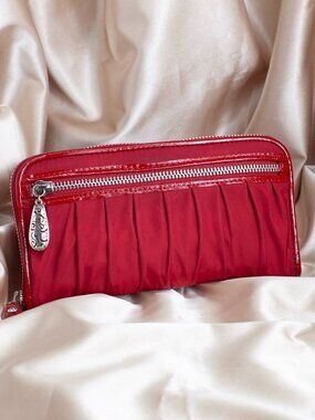 Brighton Red Zip Around Wallet Patent Leather Trim Silver Hardware Organizer